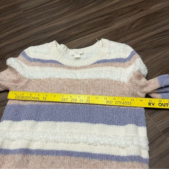 Loft White/Pink/Lavender Stripe Chenille lounge Sweater M - Picture 4 of 9